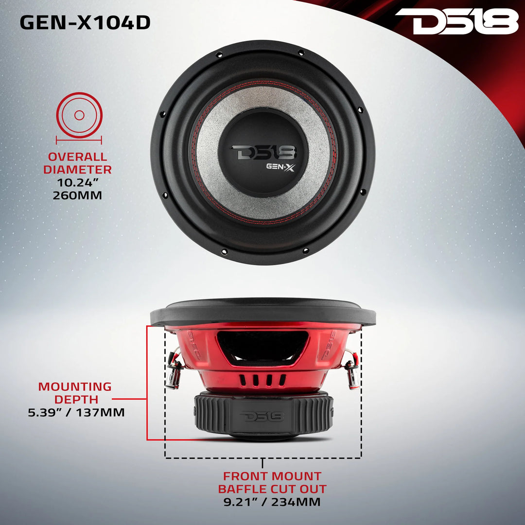 DS18 GEN-X104D 10" Subwoofer - 400 Watts Rms 4-ohm DVC
