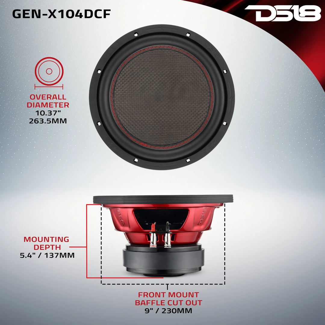 DS18 GEN-X104DCF 10" Subwoofer - 600 Watts Rms 4-ohm DVC