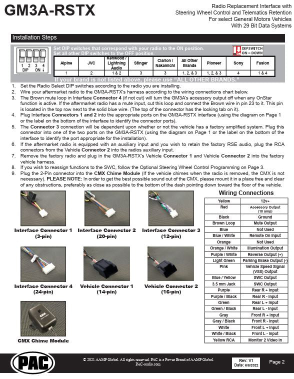 Pac-Audio GM3A-RSTX Radio Replacement Interface Module for Select 2006-2020 Buick, Chevrolet, Cadillac, GMC, Hummer, Pontiac, Saturn or Suzuki Vehicles