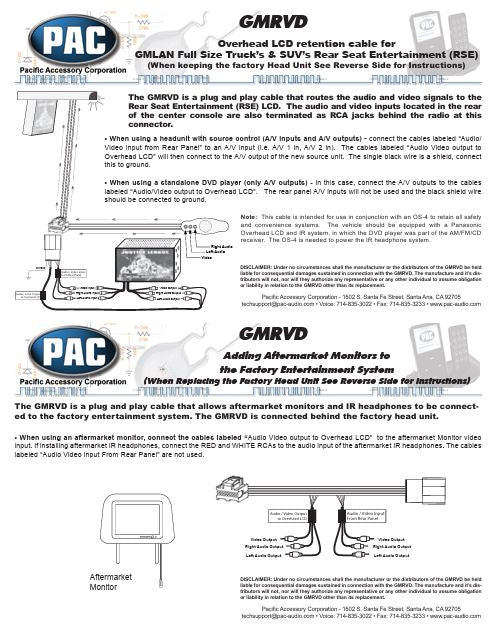 Pac-Audio GMRVD Rear Seat Entertainment Wire Harness for Select 2007-2014 Buick, Cadillac, Chevrolet, GMC, Hummer, Pontiac or Saturn Vehicles