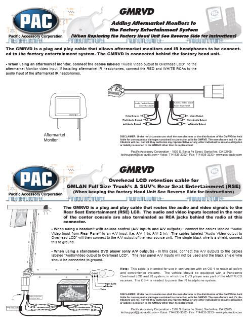 Pac-Audio GMRVD Rear Seat Entertainment Wire Harness for Select 2007-2014 Buick, Cadillac, Chevrolet, GMC, Hummer, Pontiac or Saturn Vehicles