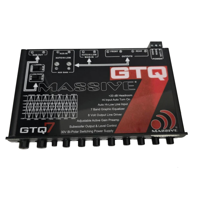 Massive Audio GTQ7 In-dash 7-Band Graphic Equalizer - 8 Volt Rca Outputs