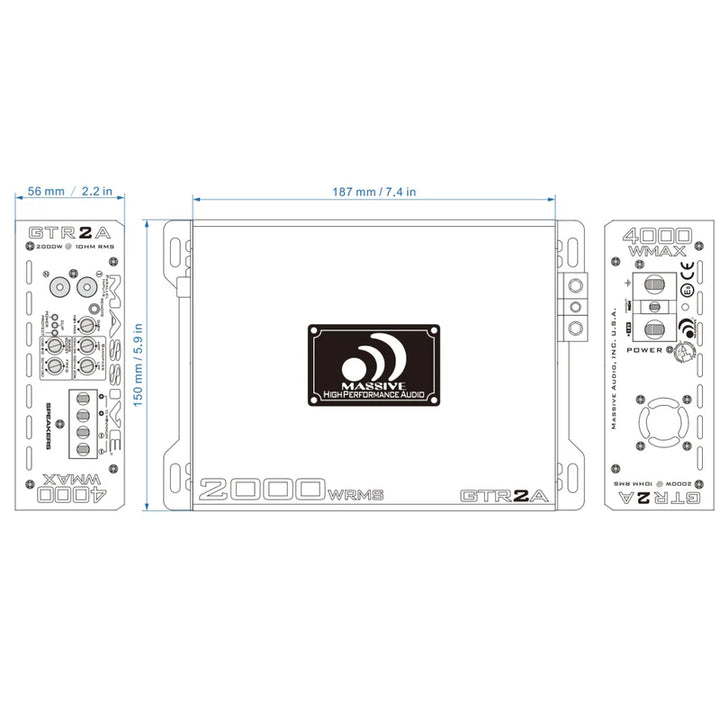 Massive Audio GTR2A Mono Full-Range Amplifier - 2030 Watts Rms @ 1-ohm