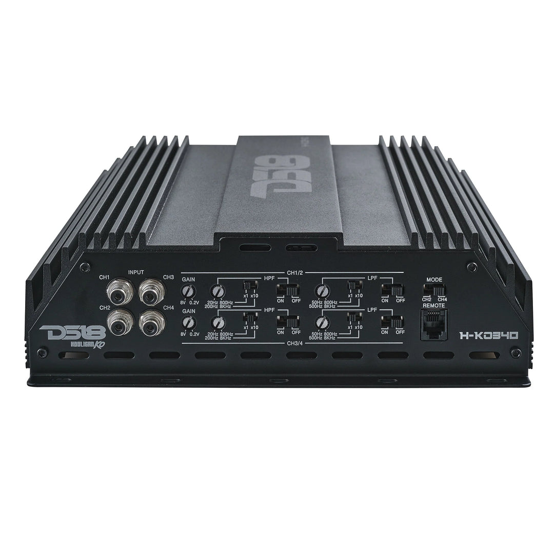 DS18 H-KO340 4-Channel Class D Korean Full-Range Amplifier - 4 x 300 Watts Rms @ 4-ohm