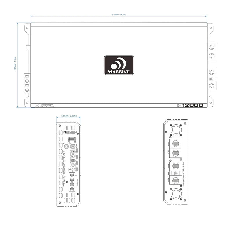 Massive Audio H12000 Mono Full-Range Amplifier - 12000 Watts Rms @ 1-ohm