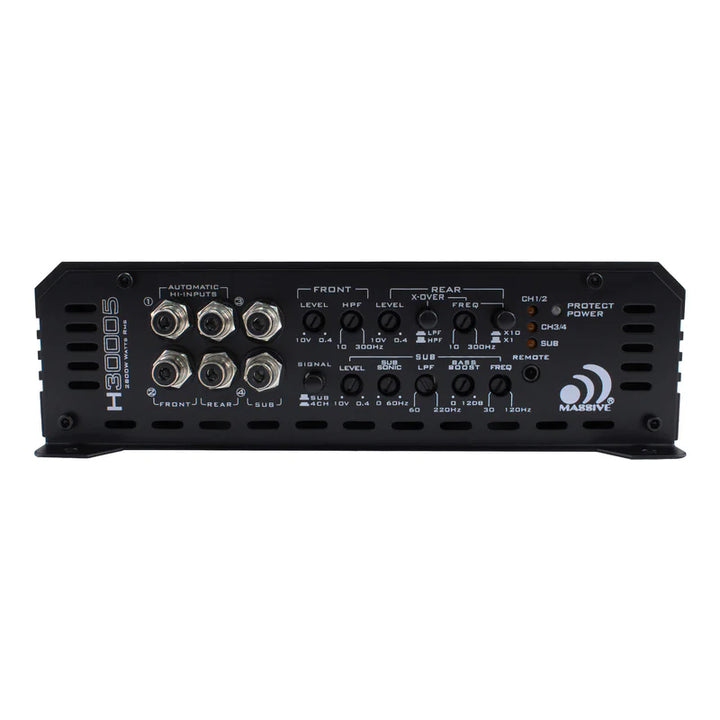 Massive Audio H30005 5-Channel Amplifier - 4 x 202 Watts @ 4-ohm + 1x 1500 Watts Rms @ 1-ohm