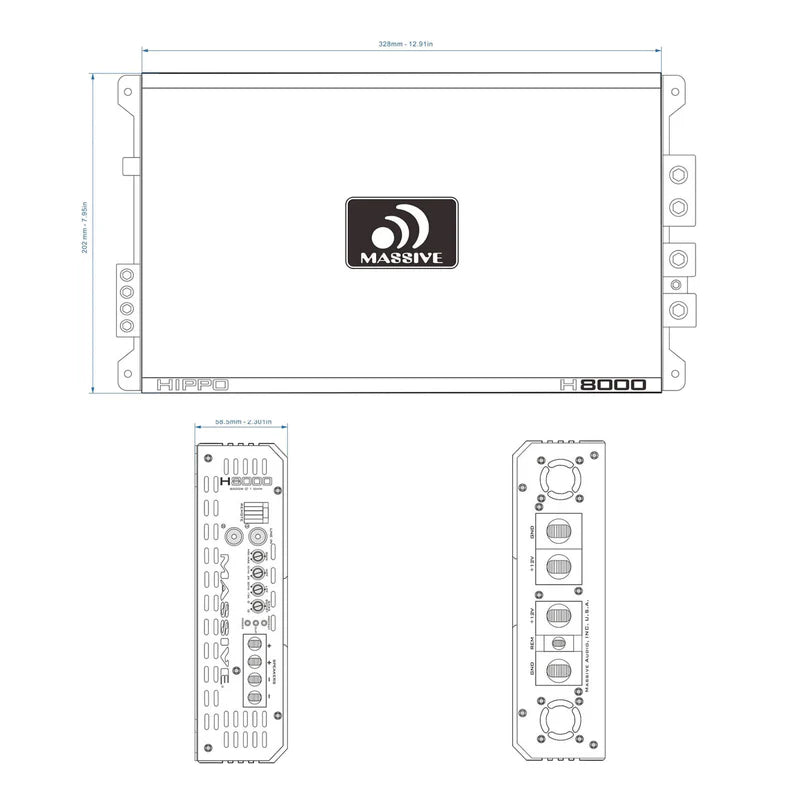Massive Audio H8000 Mono Full-Range Amplifier - 8000 Watts Rms @ 1-ohm