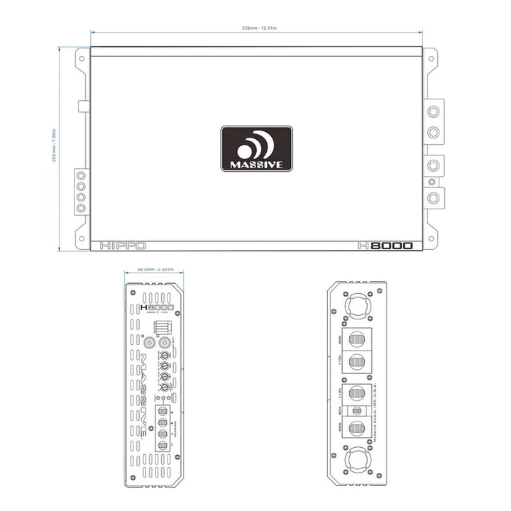 Massive Audio H8000 Mono Full-Range Amplifier - 8000 Watts Rms @ 1-ohm