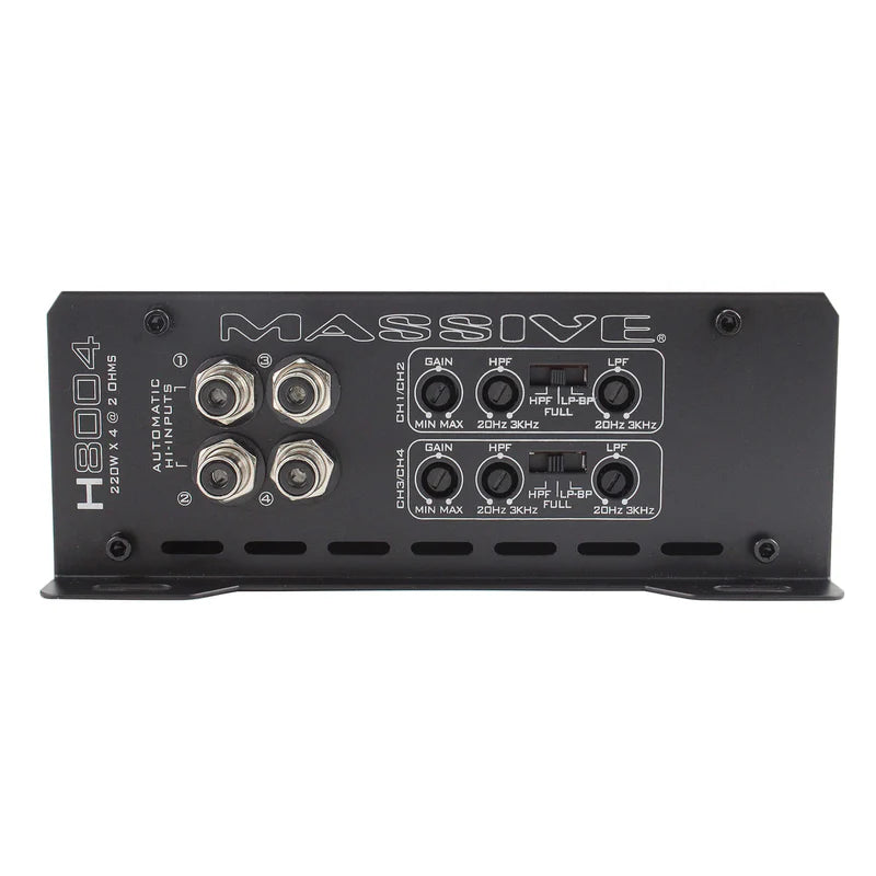 Massive Audio H8004 4-Channel Amplifier - 4 x 125 Watts Rms @ 4-ohm