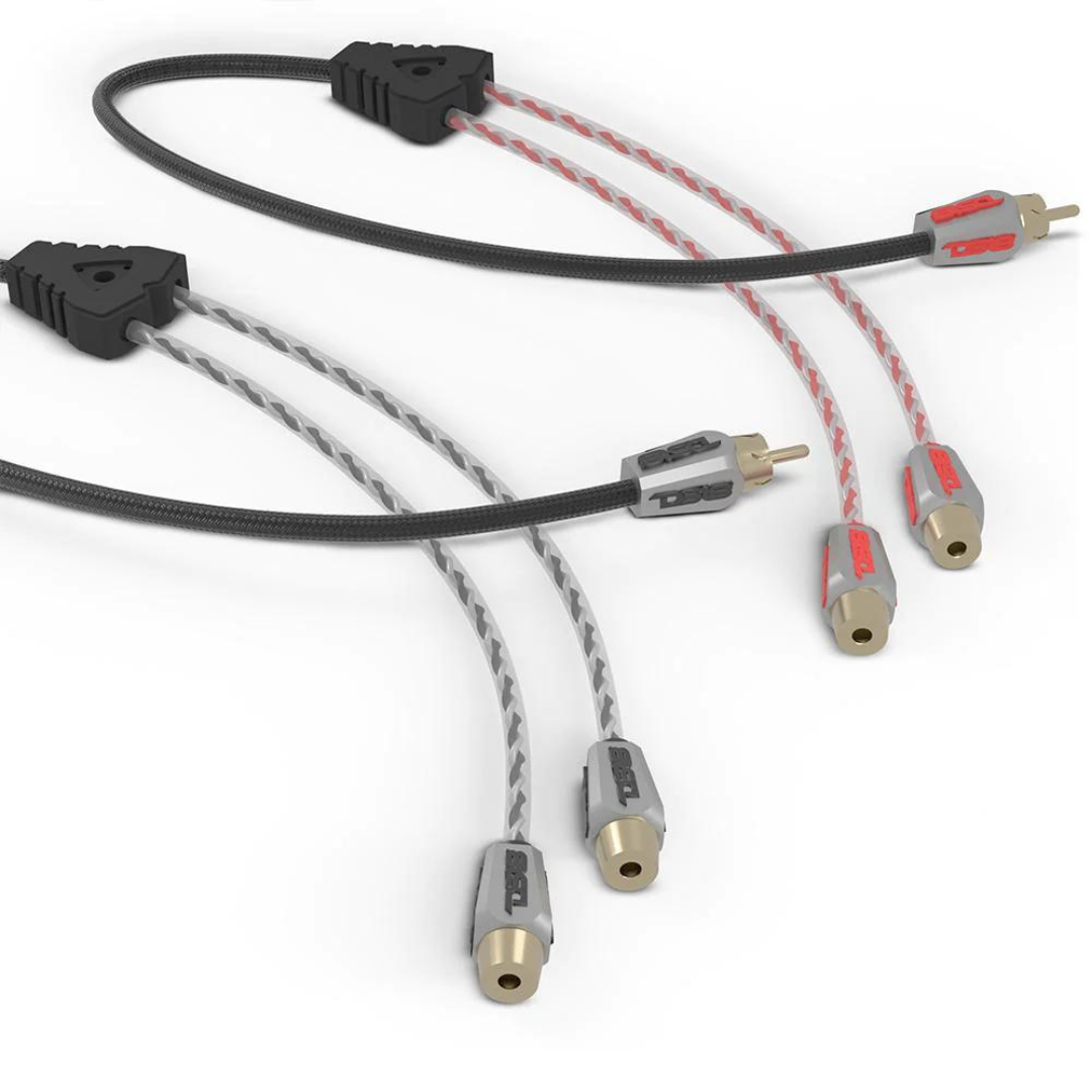DS18 HQRCA-2F1MKIT Cables divisores Rca trenzados dobles de alta calidad con cubierta de nailon trenzado - 2x hembra a 1x macho