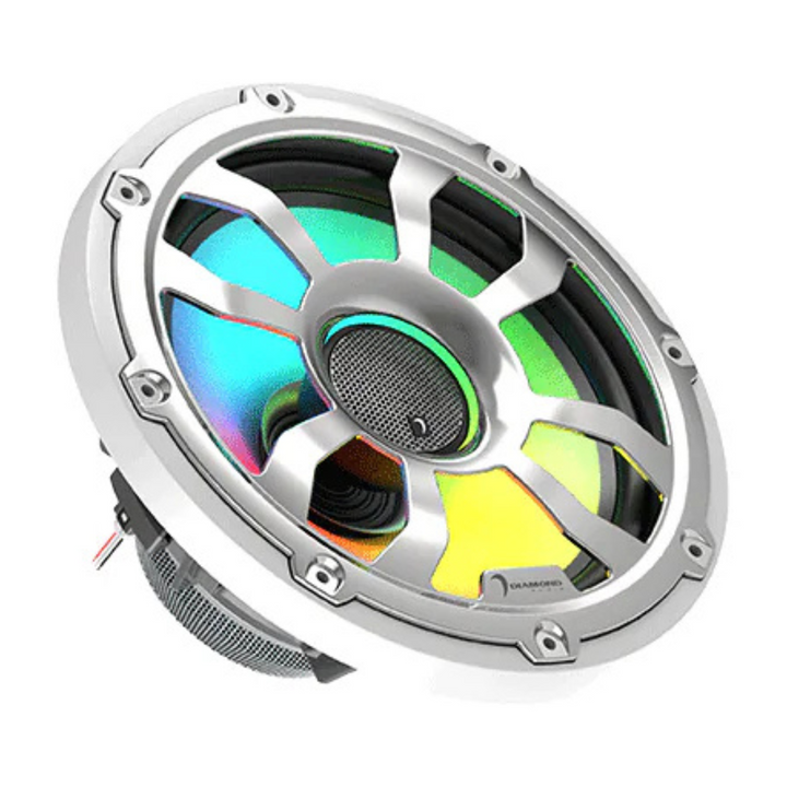 Diamond Audio HXM Series 10" 2-Way Marine Coaxial Speakers with Neodymium Magnet and Integrated Dream RGB LED Lights - 200 Watts Rms 4-ohm