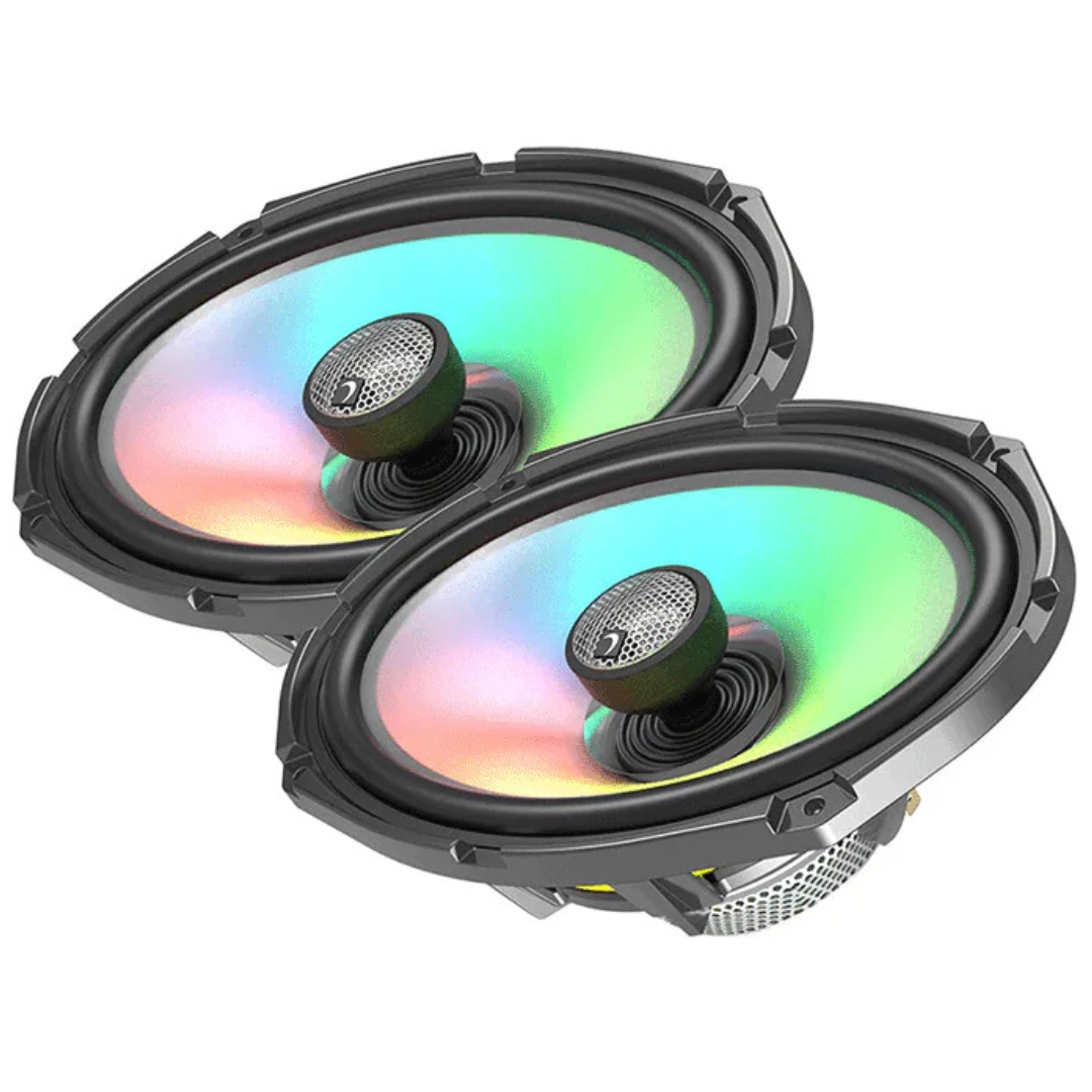 Diamond Audio HXM Series 6x9" 2-Way Marine Coaxial Speakers with Neodymium Magnet and Integrated Dream RGB LED Lights - 150 Watts Rms 4-ohm