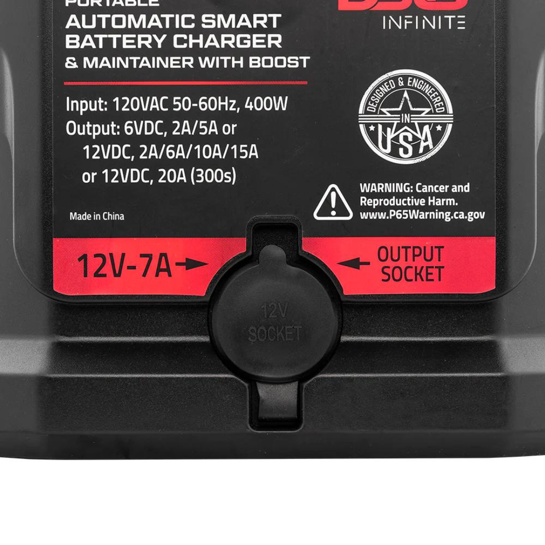 DS18 INF-SBC15A 15A Cargador de batería inteligente, mantenedor y arranque auxiliar - Compatible con plomo-ácido, húmedo, gel, AGM y litio (LiFePO4)