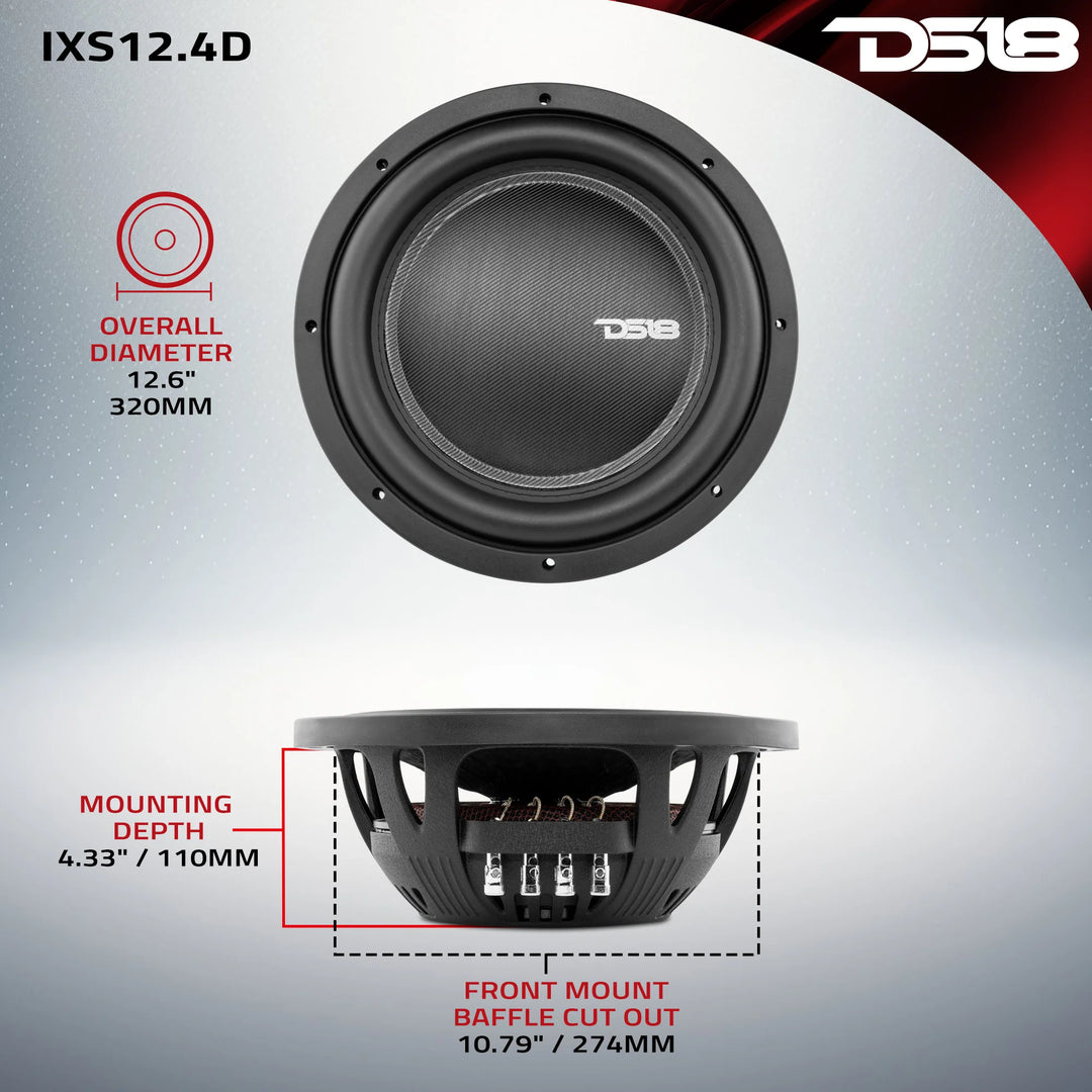 DS18 IXS12.4D Subwoofer de montaje superficial de 12" con bobina móvil de 2,5" - 800 vatios Rms 4 ohmios DVC