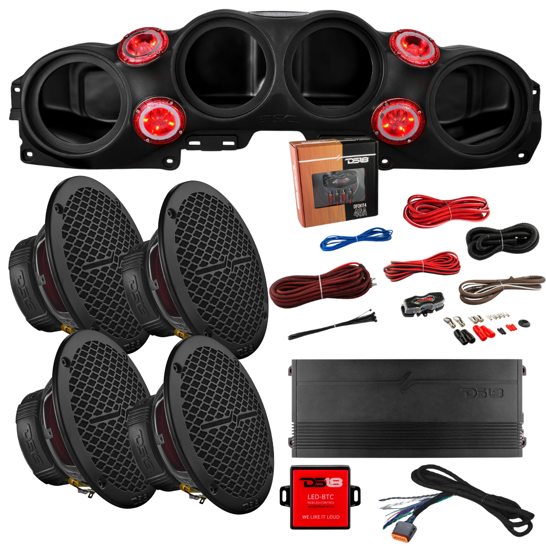 2018-2023 Jeep Wrangler JL, JLU, JT & Gladiator - DS18 Loaded Pro-Audio Sound Bar with 4x 8" and 4x 4" Tweeters - Includes Speakers, Amplifier, Amp Kit, Wiring Harness & LED Controller