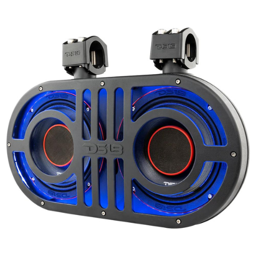 DS18 JVOCE8 Loaded Dual 8" Speaker Enclosure with RGB LED Lights and Roll Bar Mounts - 500 Watts Rms 2x 4-ohm