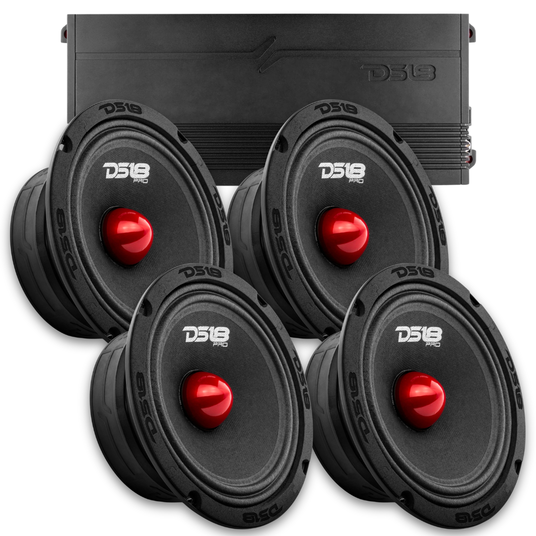 DS18 Combo - 4x PRO-GM6.4B 6.5" Mid-Range Loudspeakers - G1800.4D 4-Channel Amplifier