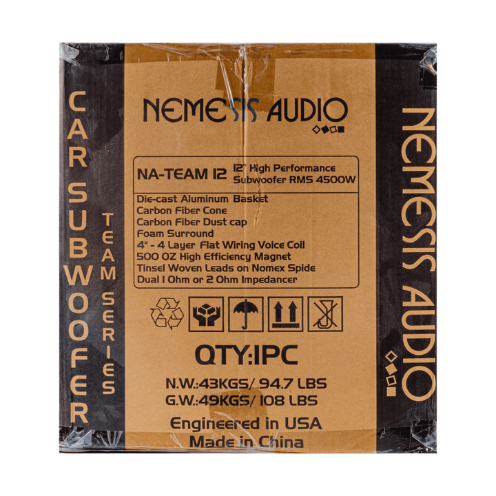 Nemesis Audio NA-TEAM-12 V.1 12" Subwoofer - 4500 Watts Rms Dual 1-ohm or 2-ohm