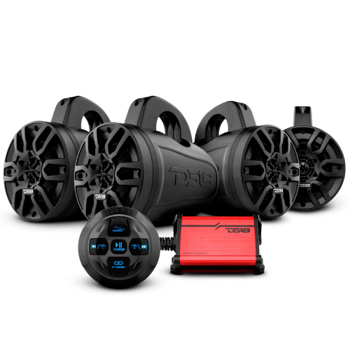 DS18 MP4TP.4A 4x 4" Wakeboard Tower Speaker Package with Amplifier and Bluetooth Audio Receiver - 4x 40 Watts Rms @ 4-ohm