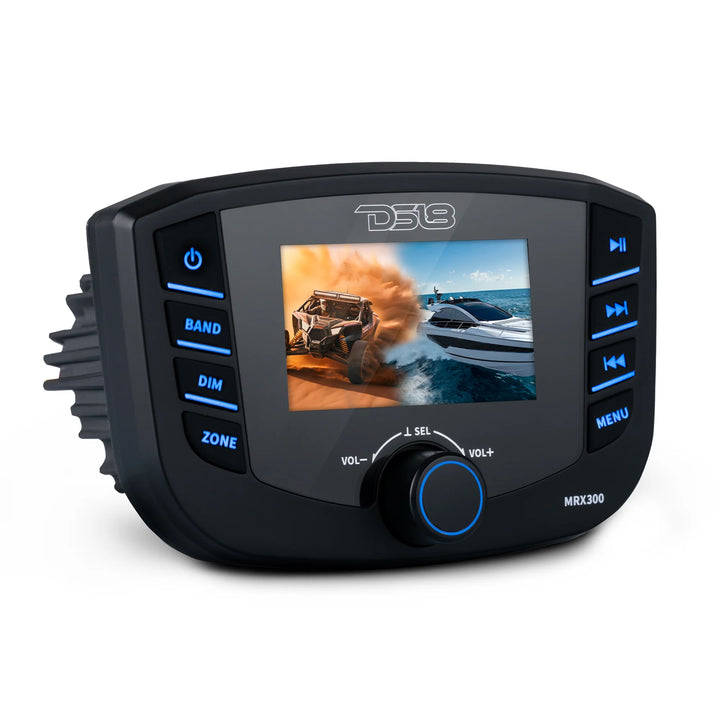 DS18 MRX300 Marine Head Unit with Bluetooth, USB and AUX - 3" Color Display, 4.5V Rca Outputs, 3-Zone, 4x 25 Watts Rms