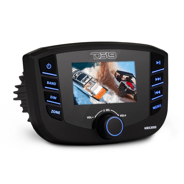 DS18 MRX300D Marine Head Unit with Bluetooth, USB, AUX and DAB+ for Europe - 3" Color Display, 4.5V Rca Outputs, 3-Zone - 4x 25 Watts Rms @ 4-ohm