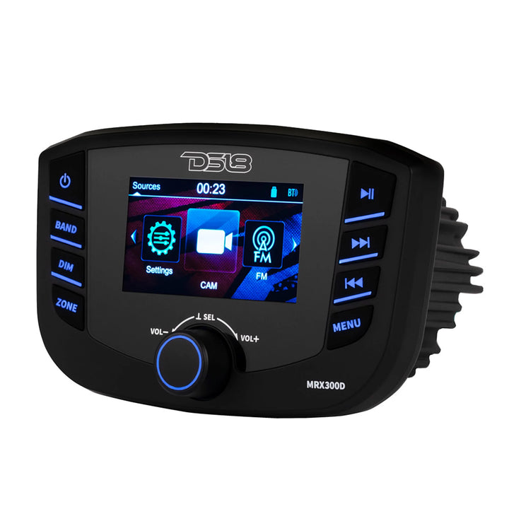 DS18 MRX300D Marine Head Unit with Bluetooth, USB, AUX and DAB+ for Europe - 3" Color Display, 4.5V Rca Outputs, 3-Zone - 4x 25 Watts Rms @ 4-ohm