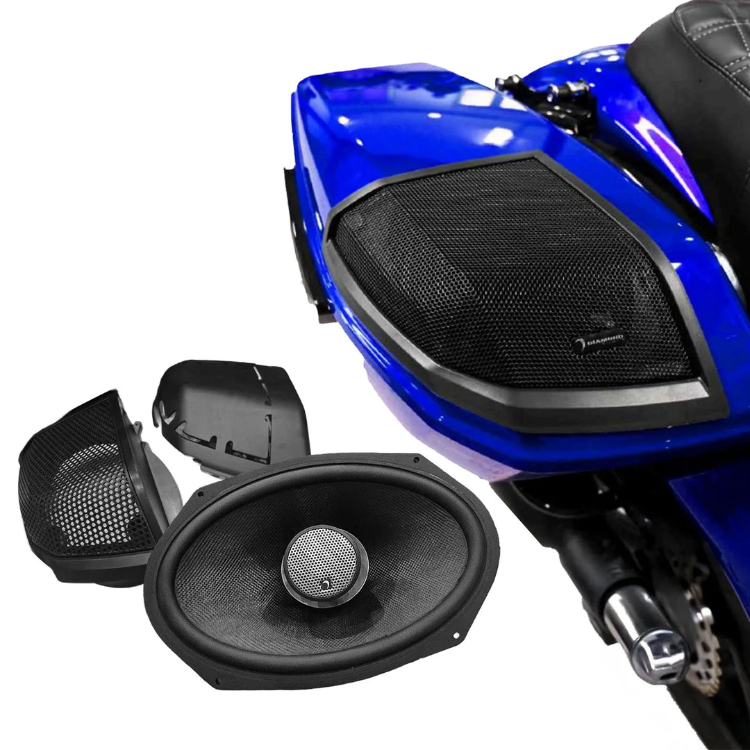 Diamond Audio Cut-In Lid Kit with HXM812F2BK 8x12" Coaxial Speakers - Fits 2024-Up Harley Davidson