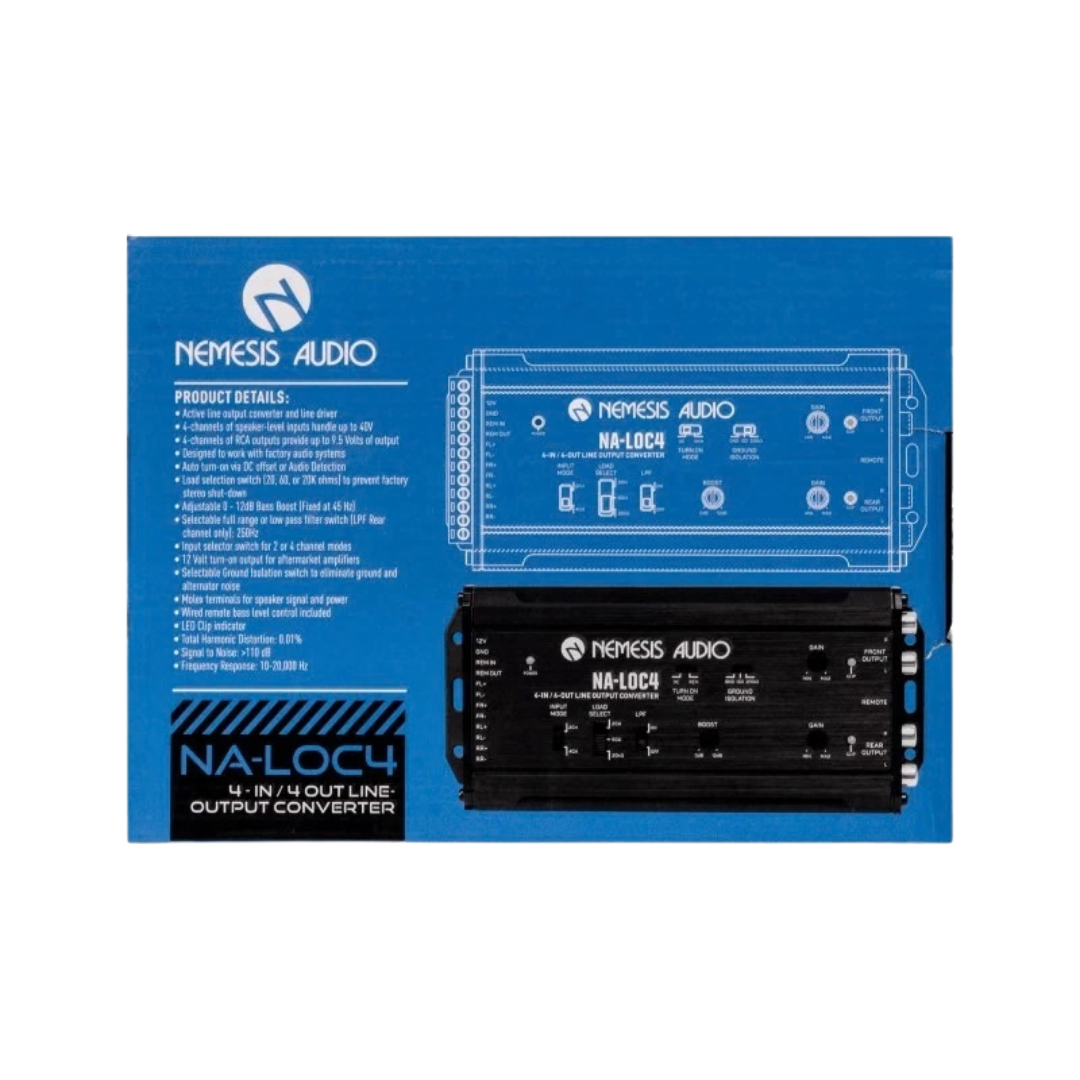 Nemesis Audio NA-LOC4 4-Channel Active Line Output Converter with Auto Turn-on, Load Resistors and Wired Bass Knob