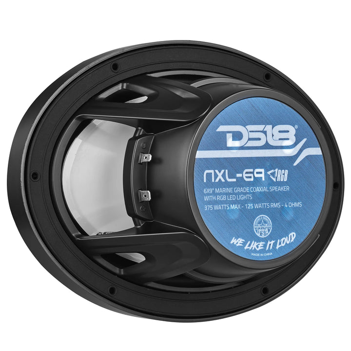 DS18 NXL-69/BK 6x9" Marine Coaxial Speakers with Built-in Tweeters and RGB LED Lights - 125 Watts Rms 4-ohm