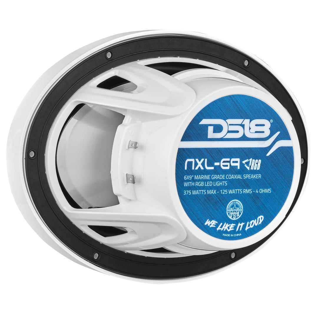 DS18 NXL-69/WH 6x9" Marine Coaxial Speakers with Built-in Tweeters and RGB LED Lights - 125 Watts Rms 4-ohm