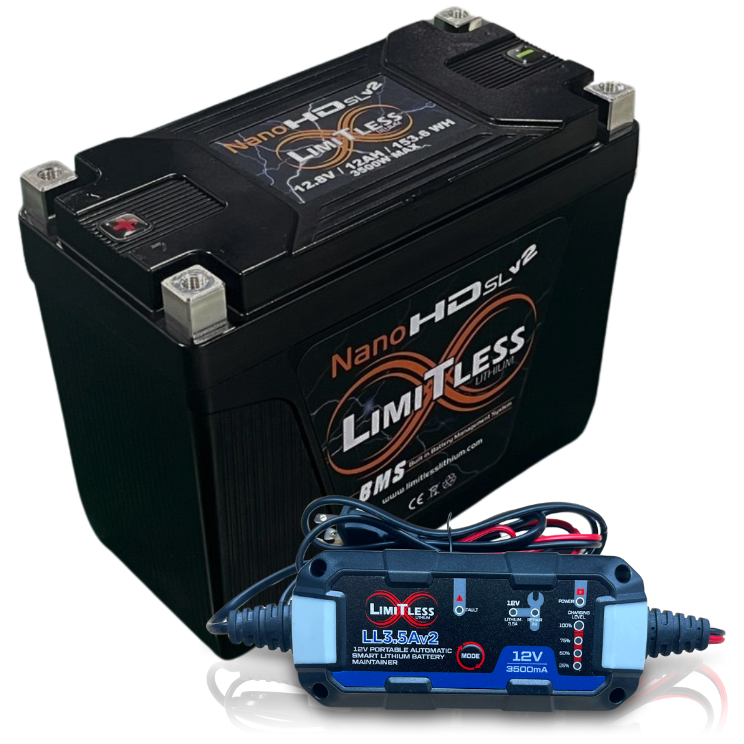 Limitless NSL-12AHv2 Lithium Battery with Maintainer for Motorcycles & Powersports - 2,500 - 3,000 Watts Rms | 12Ah