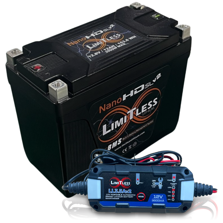 Limitless NSL-12AHv2 Lithium Battery with Maintainer for Motorcycles & Powersports - 2,500 - 3,000 Watts Rms | 12Ah