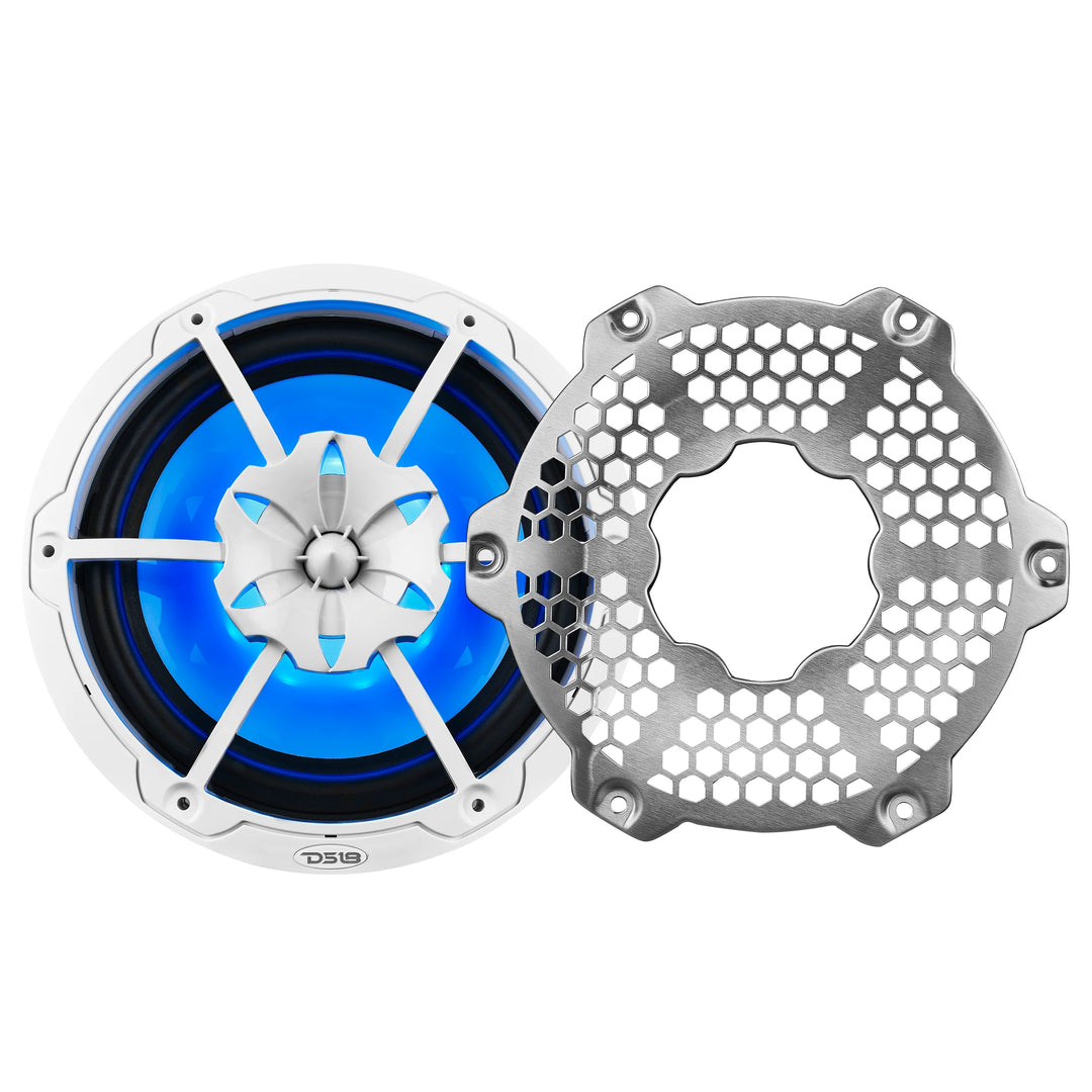 DS18 NXL-10M/WH Altavoces coaxiales marinos de 10" con tweeters integrados y luces LED RGB - 200 vatios Rms 4 ohmios