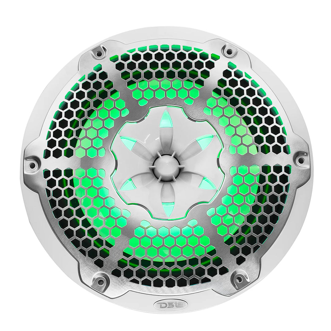 DS18 NXL-10M/WH Altavoces coaxiales marinos de 10" con tweeters integrados y luces LED RGB - 200 vatios Rms 4 ohmios