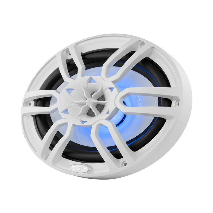 DS18 NXL-69/WH 6x9" Marine Coaxial Speakers with Built-in Tweeters and RGB LED Lights - 125 Watts Rms 4-ohm