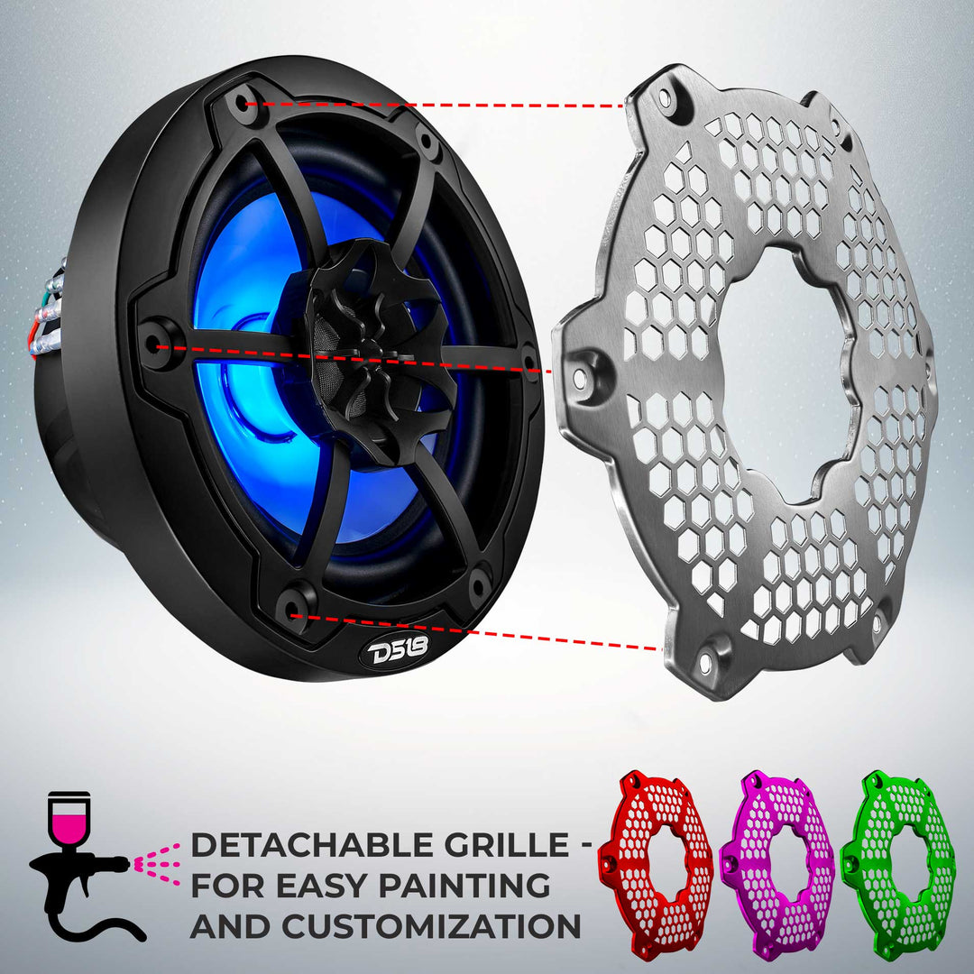 DS18 NXL-6M/BK 6.5" 2-Way Marine Speakers with LEDs - 100 Watts Rms 4-ohm