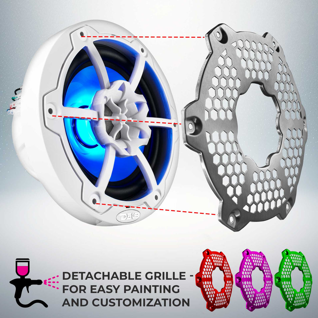 DS18 NXL-6M/WH 6.5" 2-Way Marine Speakers with LEDs - 100 Watts Rms 4-ohm