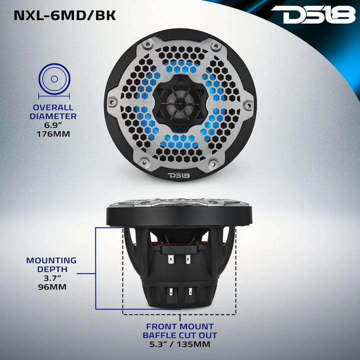 DS18 NXL-6MD 6.5" Neodymium 2-Way Marine Speakers - 250W Rms 4-ohm
