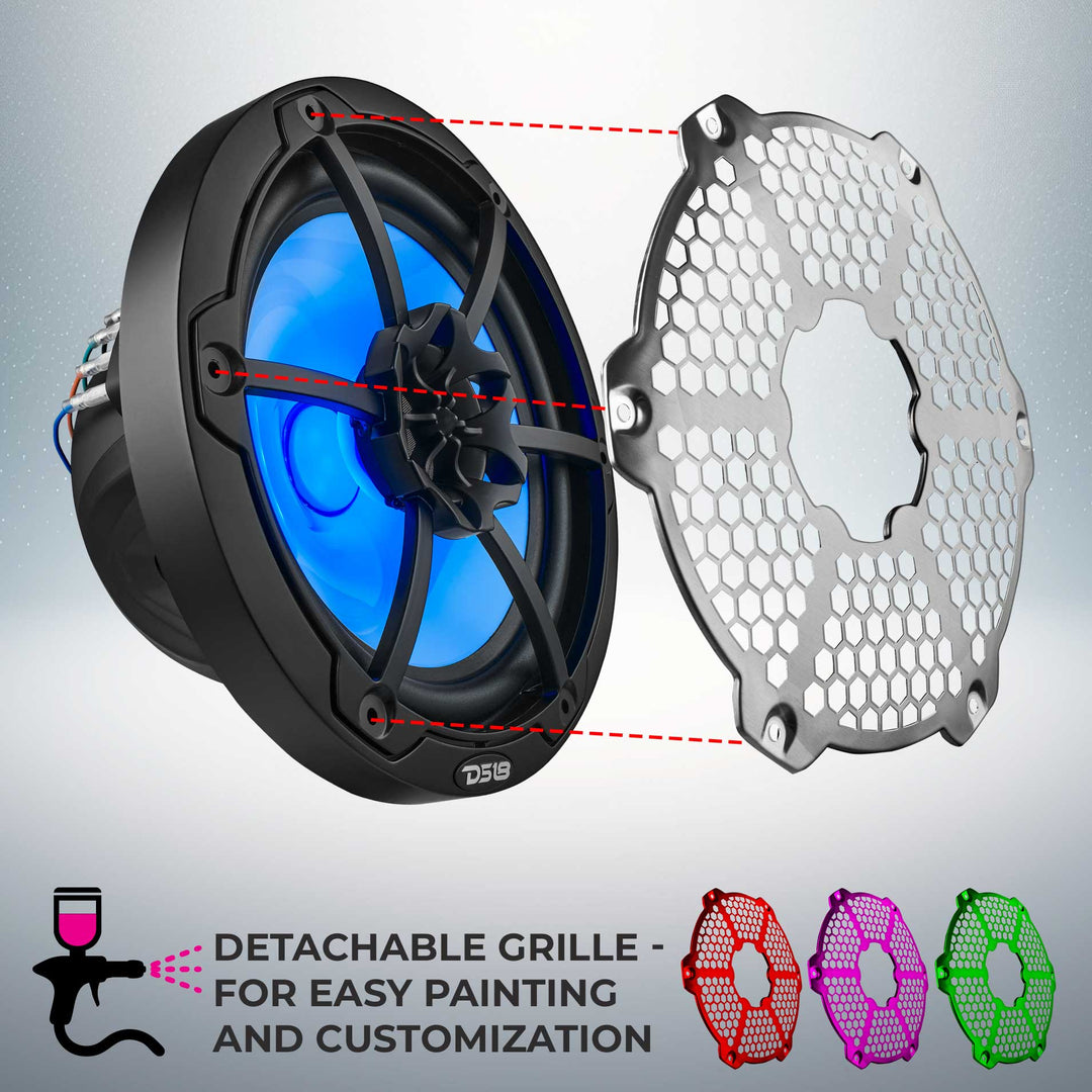 DS18 NXL-8M/BK 8" 2-Way Marine Speakers with LEDs - 125 Watts Rms 4-ohm