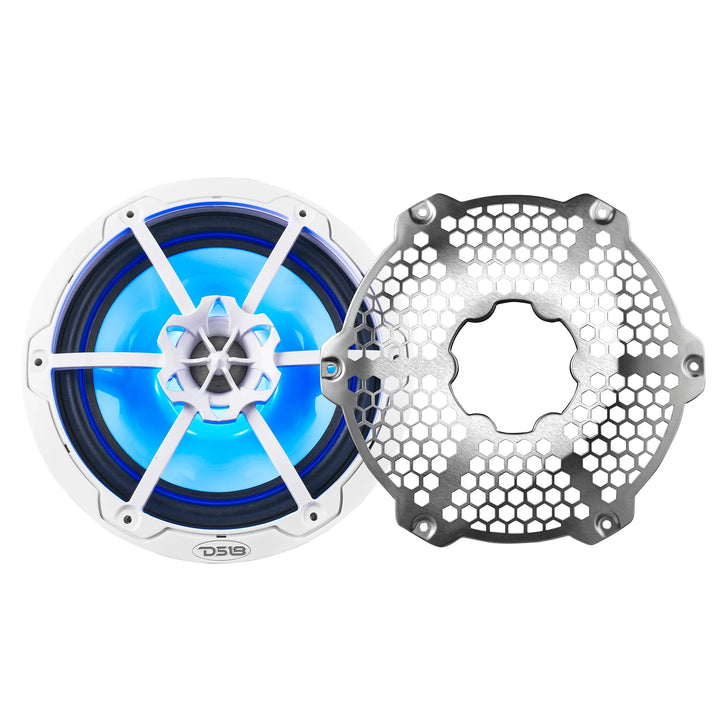DS18 NXL-8M/WH 8" 2-Way Marine Speakers with LEDs - 125 Watts Rms 4-ohm
