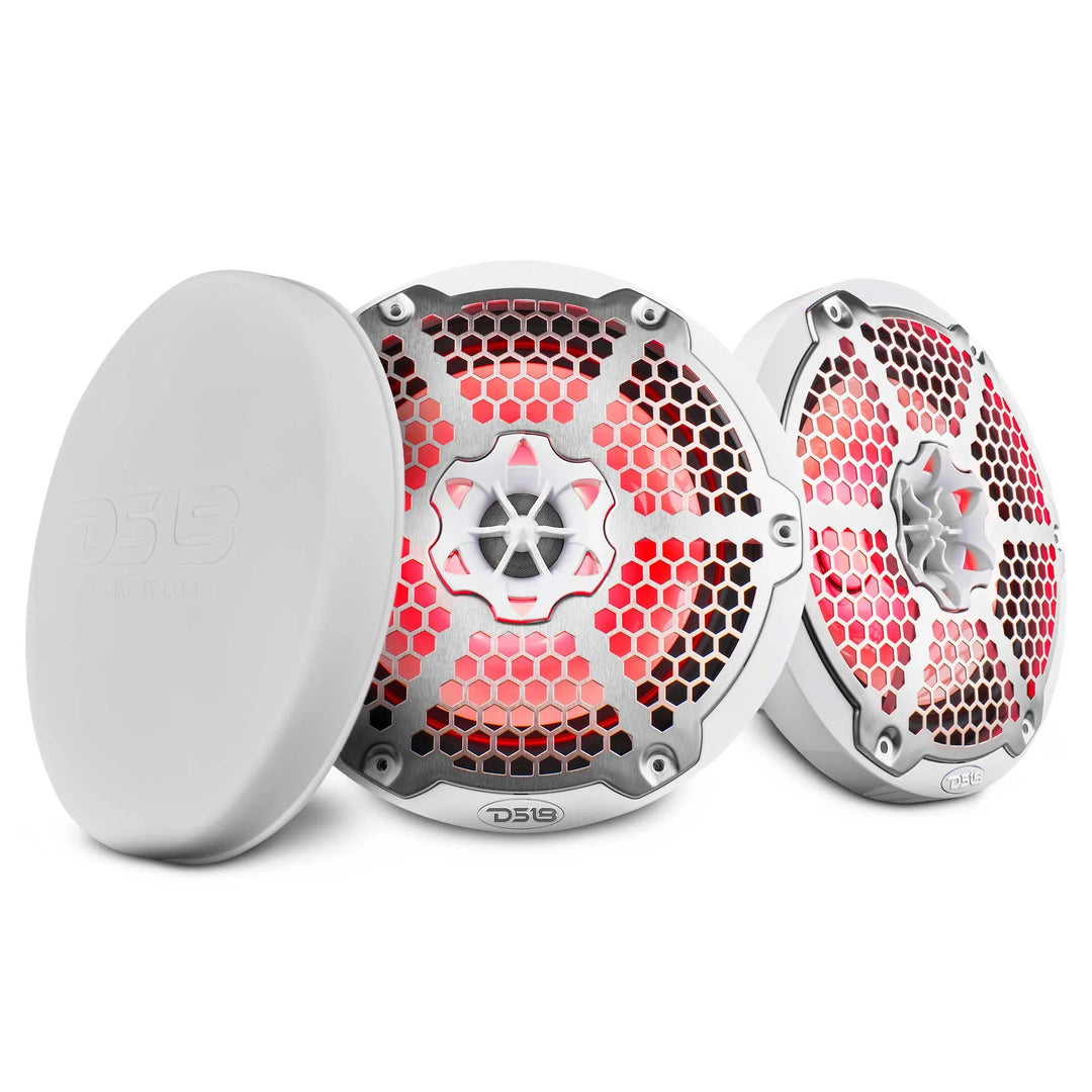 DS18 NXL-8M/WH 8" 2-Way Marine Speakers with LEDs - 125 Watts Rms 4-ohm