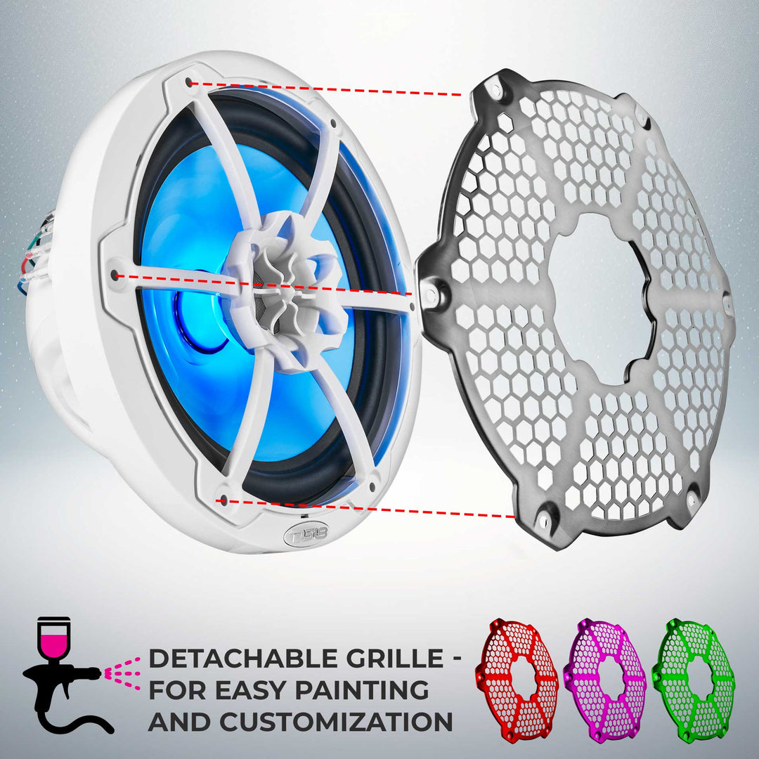 DS18 NXL-8M/WH 8" 2-Way Marine Speakers with LEDs - 125 Watts Rms 4-ohm