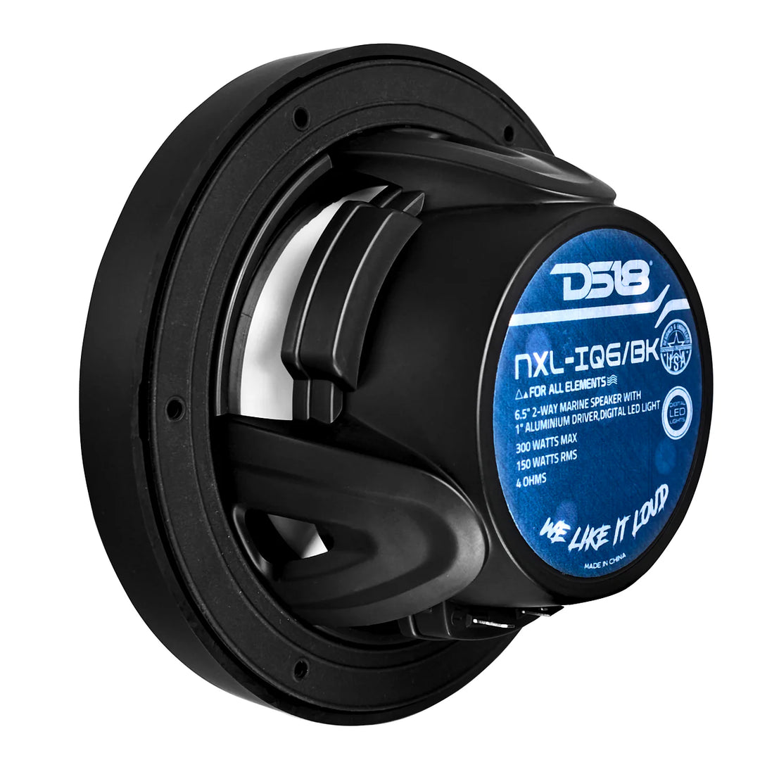 DS18 NXL-IQ6/BK 6.5" 2-Way Marine Coaxial Speakers with Integrated Dream RGB LED Lights - 150 Watts Rms 4-ohm