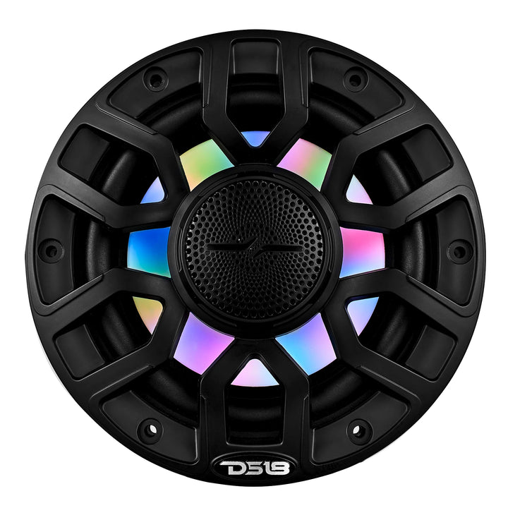 DS18 NXL-IQ6/BK 6.5" 2-Way Marine Coaxial Speakers with Integrated Dream RGB LED Lights - 150 Watts Rms 4-ohm