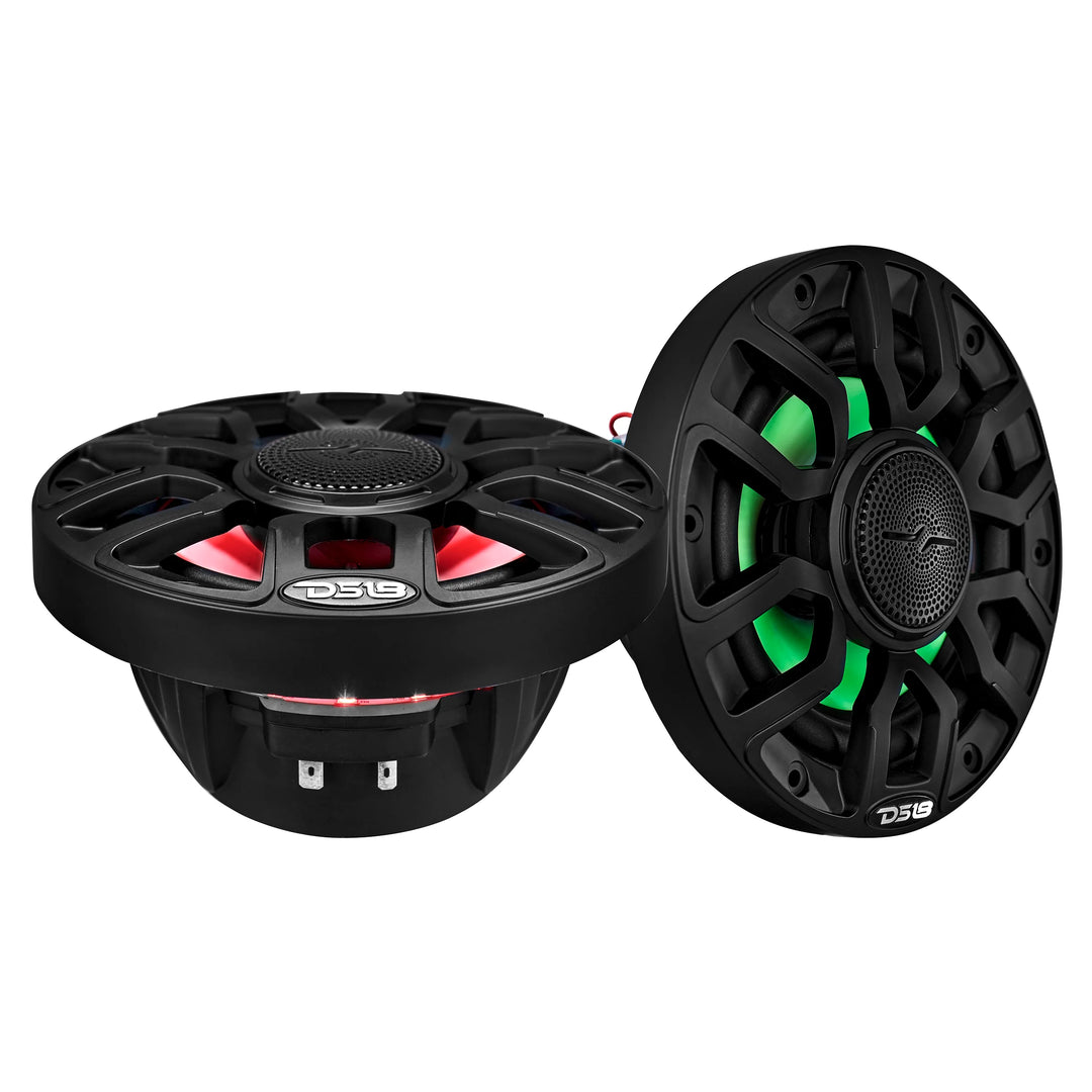 DS18 NXL-IQ6/BK 6.5" 2-Way Marine Coaxial Speakers with Integrated Dream RGB LED Lights - 150 Watts Rms 4-ohm