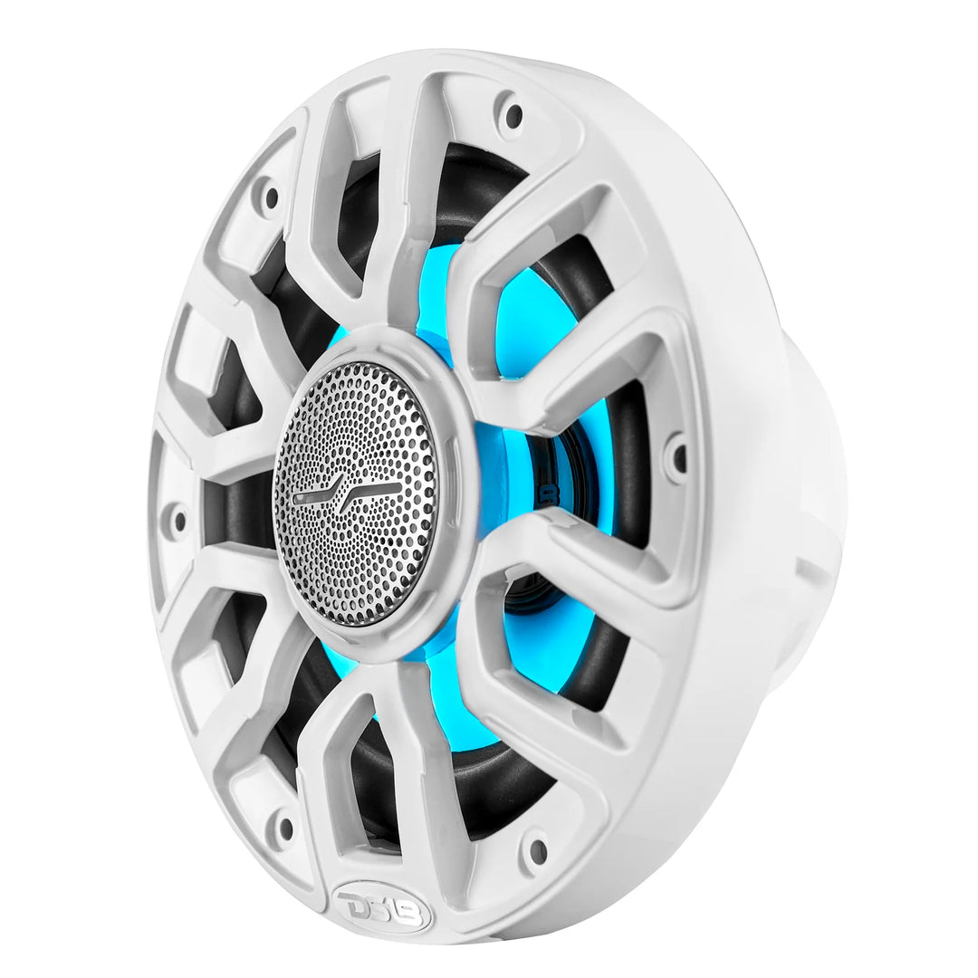 DS18 NXL-IQ6/WH 6.5" 2-Way Marine Coaxial Speakers with Integrated Dream RGB LED Lights - 150 Watts Rms 4-ohm