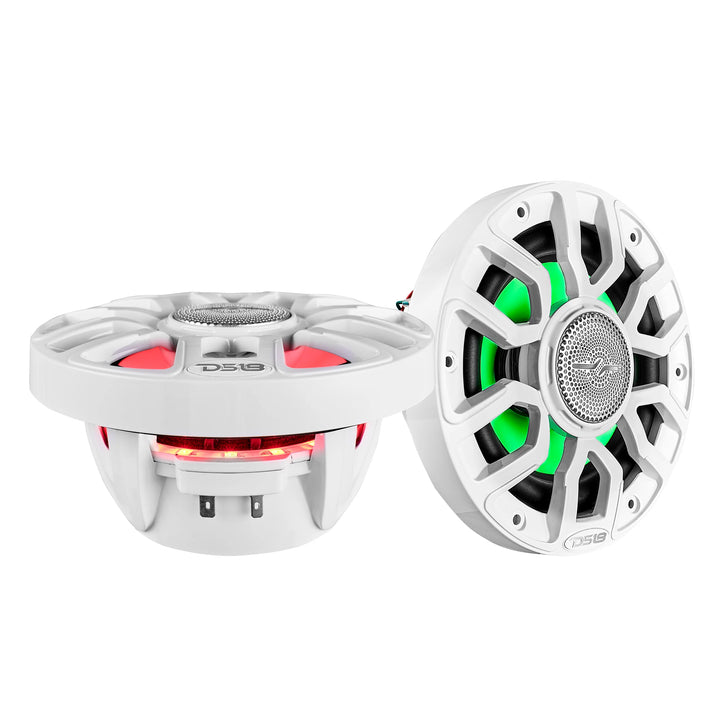 DS18 NXL-IQ6/WH 6.5" 2-Way Marine Coaxial Speakers with Integrated Dream RGB LED Lights - 150 Watts Rms 4-ohm