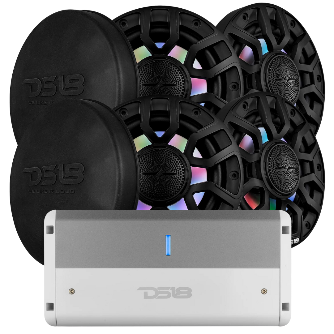 DS18 Marine Bundle - 4x NXL-IQ6 6.5" 2-Way Speakers with NXL-M4 4-Channel Amplifier