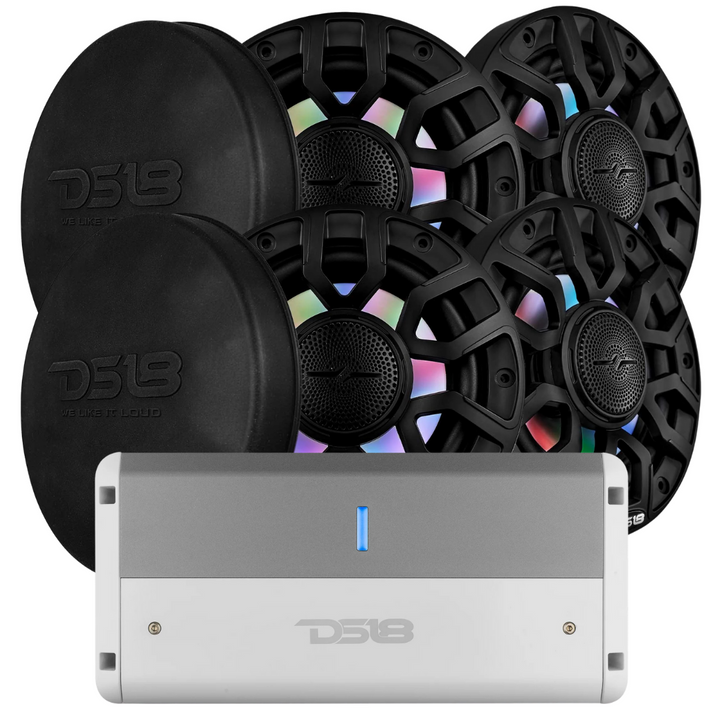 DS18 Marine Bundle - 4x NXL-IQ6 6.5" 2-Way Speakers with NXL-M4 4-Channel Amplifier
