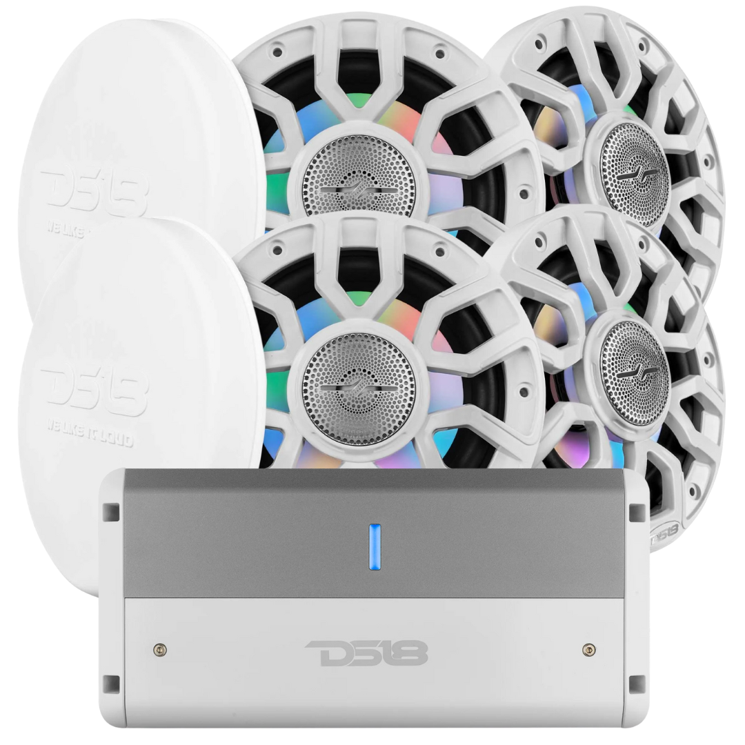 DS18 Marine Bundle - 4x NXL-IQ6 6.5" 2-Way Speakers with NXL-M4 4-Channel Amplifier